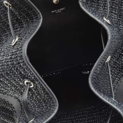 Pre Owned Saint Laurent Black Raffia and Leather Rive Gauche Sling Bag