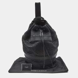 Pre Owned Saint Laurent Black Raffia and Leather Rive Gauche Sling Bag