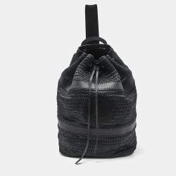 Saint Laurent Black Raffia and Leather Rive Gauche Sling Bag