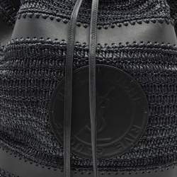 Pre Owned Saint Laurent Black Raffia and Leather Rive Gauche Sling Bag