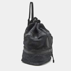 Pre Owned Saint Laurent Black Raffia and Leather Rive Gauche Sling Bag