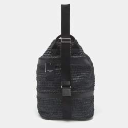 Pre Owned Saint Laurent Black Raffia and Leather Rive Gauche Sling Bag