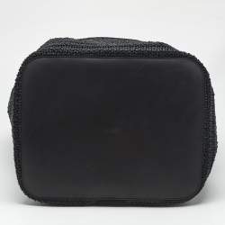 Pre Owned Saint Laurent Black Raffia and Leather Rive Gauche Sling Bag