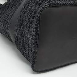 Pre Owned Saint Laurent Black Raffia and Leather Rive Gauche Sling Bag