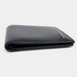 Pre Owned محفظة سان لوران باريس جلد أسود مونوغرام صغيرة بطيتين