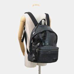 Pre Owned Saint Laurent Paris City Backpack Black Croco Embossed Leather