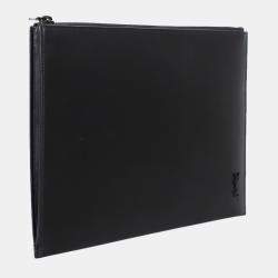 Pre Owned Saint Laurent Paris Black Leather Ipad Clutch