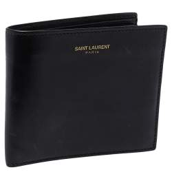 Pre Owned محفظة سان لوران طية مزدوجة جلد سوداء 