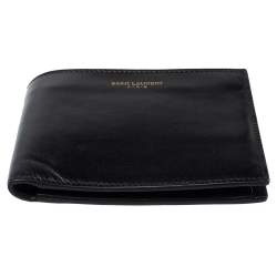 Pre Owned محفظة سان لوران طية مزدوجة جلد سوداء 