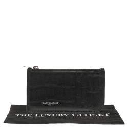 مملوكة مسبقًا Saint Laurent Paris Black Croc Embossed Leather Zip Card Holder 