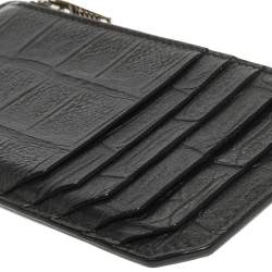مملوكة مسبقًا Saint Laurent Paris Black Croc Embossed Leather Zip Card Holder 
