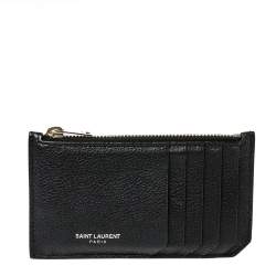 Saint Laurent Paris Black Leather Zip Card Holder 