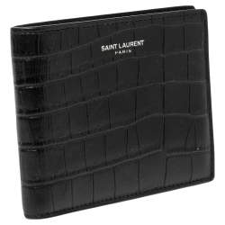 Saint Laurent Black Croc Embossed Leather Bifold Wallet