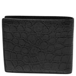 Saint Laurent Black Croc Embossed Leather Bifold Wallet
