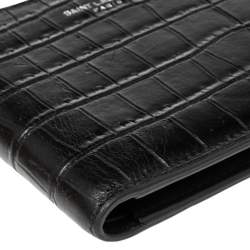 Saint Laurent Black Croc Embossed Leather Bifold Wallet
