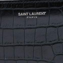 Saint Laurent Black Croc Embossed Leather East/West Bifold Wallet