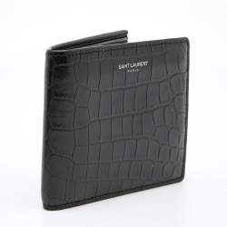 Saint Laurent Black Croc Embossed Leather East/West Bifold Wallet