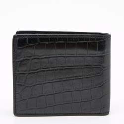 Saint Laurent Black Croc Embossed Leather East/West Bifold Wallet