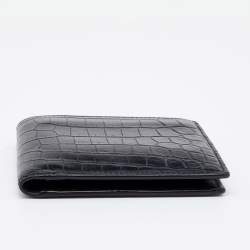 Saint Laurent Black Croc Embossed Leather East/West Bifold Wallet