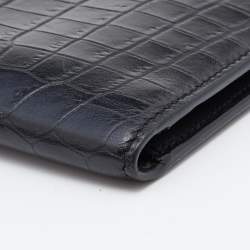 Saint Laurent Black Croc Embossed Leather East/West Bifold Wallet