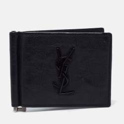 Saint Laurent Black Croc Embossed Leather Bifold Money Clip