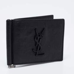 Saint Laurent Black Croc Embossed Leather Bifold Money Clip