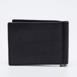 Saint Laurent Black Croc Embossed Leather Bifold Money Clip