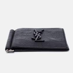 Saint Laurent Black Croc Embossed Leather Bifold Money Clip