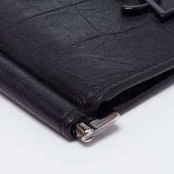 Saint Laurent Black Croc Embossed Leather Bifold Money Clip
