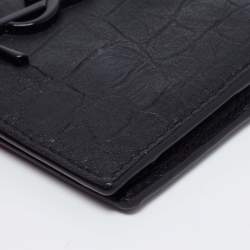 Saint Laurent Black Croc Embossed Leather Bifold Money Clip