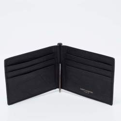 Saint Laurent Black Croc Embossed Leather Bifold Money Clip