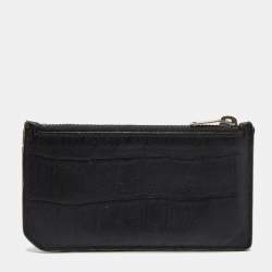 Saint Laurent Black Croc Embossed Leather Card Holder
