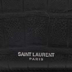 Saint Laurent Black Croc Embossed Leather Card Holder
