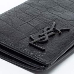 Saint Laurent Black Croc Embossed Leather Cassandre Long Wallet