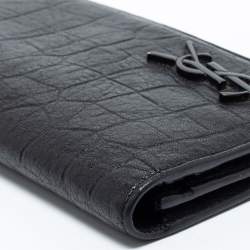 Saint Laurent Black Croc Embossed Leather Cassandre Long Wallet