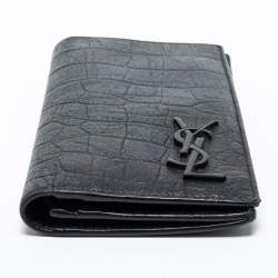 Saint Laurent Black Croc Embossed Leather Cassandre Long Wallet