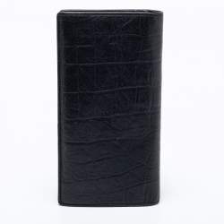 Saint Laurent Black Croc Embossed Leather Cassandre Long Wallet