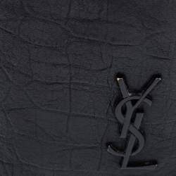 Saint Laurent Black Croc Embossed Leather Cassandre Long Wallet