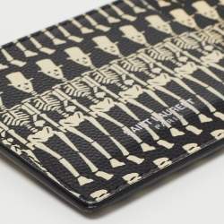 Saint Laurent Black/White Grain Skeleton Print Leather Zip Card Holder