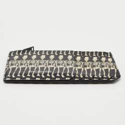 Saint Laurent Black/White Grain Skeleton Print Leather Zip Card Holder