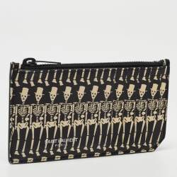 Saint Laurent Black/White Grain Skeleton Print Leather Zip Card Holder