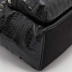 Saint Laurent Black Croc Embossed Leather and Canvas City Backpack