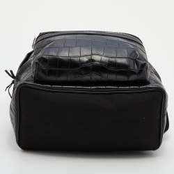 Saint Laurent Black Croc Embossed Leather and Canvas City Backpack