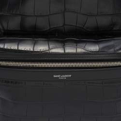 Saint Laurent Black Croc Embossed Leather and Canvas City Backpack