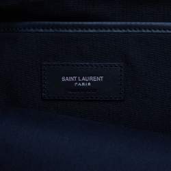 Saint Laurent Black Croc Embossed Leather and Canvas City Backpack