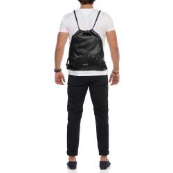 Saint Laurent Black Leather Studded Drawstring Backpack