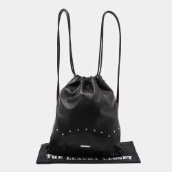 Saint Laurent Black Leather Studded Drawstring Backpack