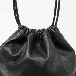 Saint Laurent Black Leather Studded Drawstring Backpack