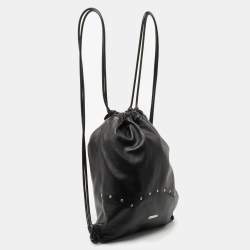 Saint Laurent Black Leather Studded Drawstring Backpack