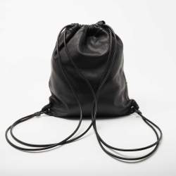 Saint Laurent Black Leather Studded Drawstring Backpack